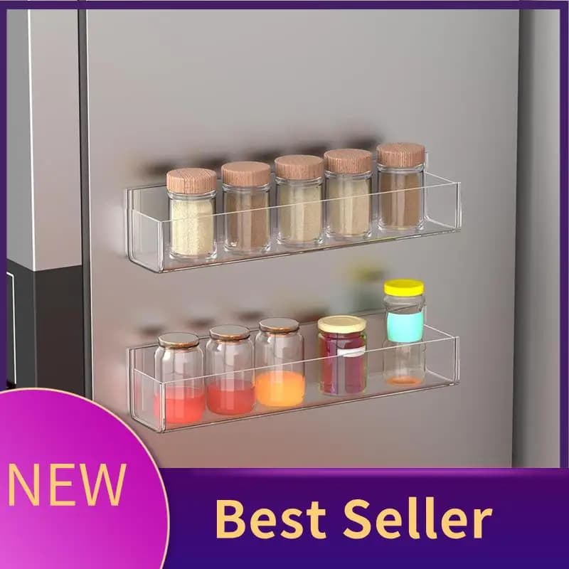 ABLU-Acrylic Spice Rack Wall Mount Acrylic Spice Shelf Organizer Hanging Seasoning Jar Storage Holder Clear Rack Kitchen