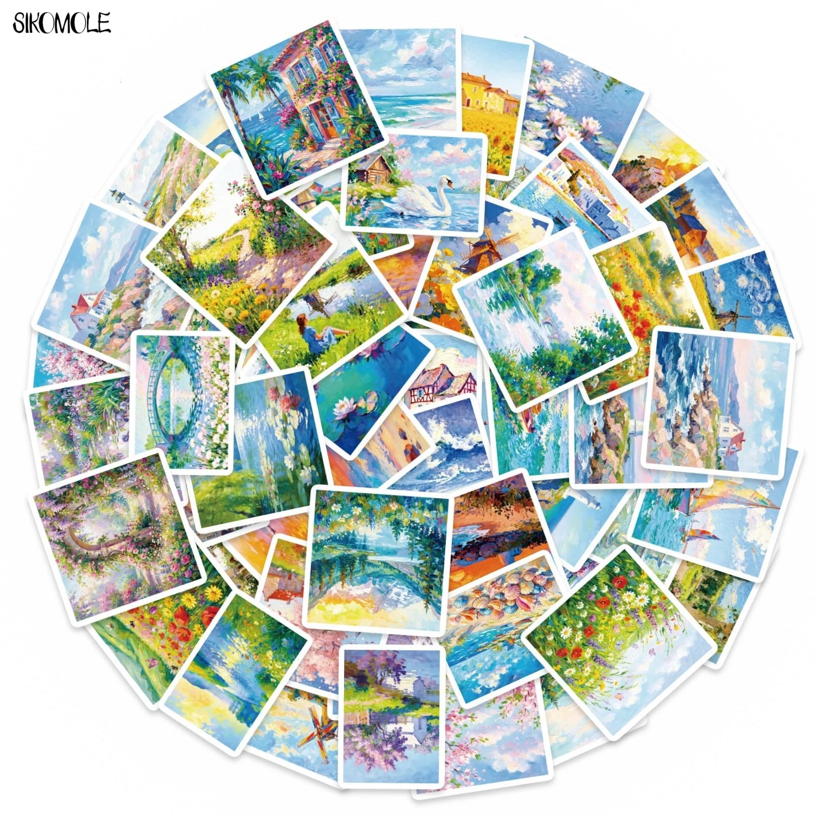 10/30/56PCS Cartoon Creative Oil Painting Landscape Stickers INS Style DIY Toys Guitar Luggage Decal Graffiti Sticker Aesthetic