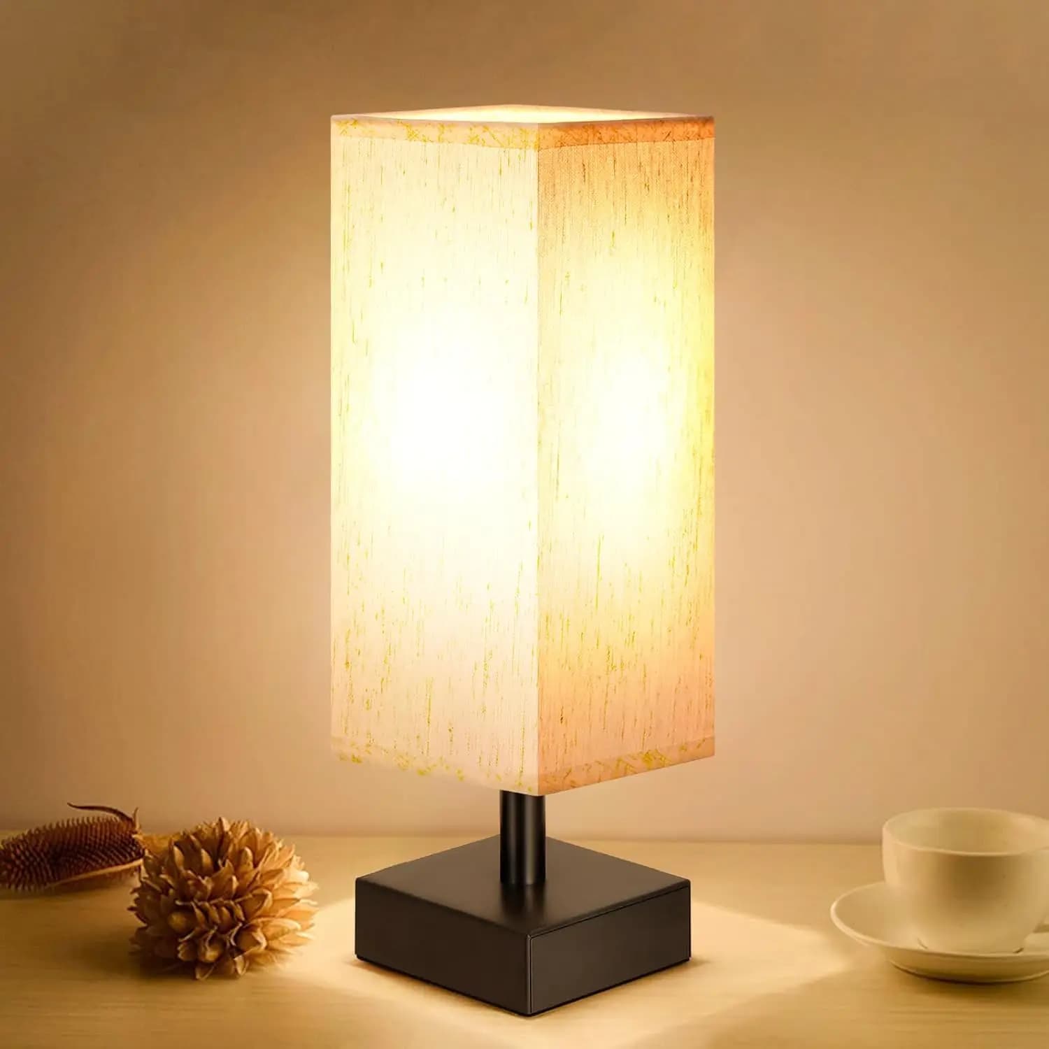 Lampada da Tavolo Minimalista per Camera da Letto, Piccola Luce da Comodino con Paralume in Lino, Lampada da Lettura per Soggiorno e Ufficio