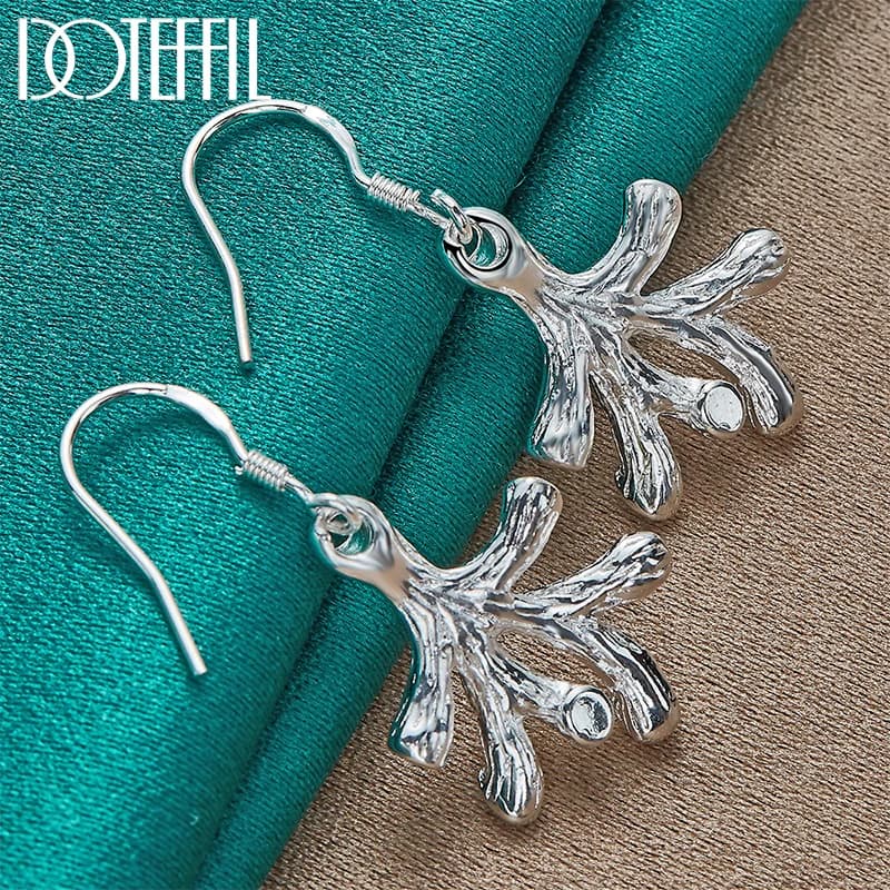 DOTEFFIL 925 Sterling Silver Coral Drop Earrings Charm For Women Jewelry Fashion Wedding Engagement Party Gift