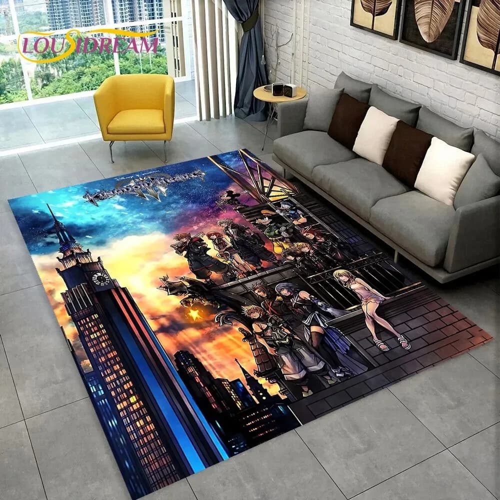 3D Cartoon Kingdom Hearts Game Carpet Rug for Home Living Room Bedroom Sofa Doormat Decor Kids Play Area Rug Non-slip Floor Mat