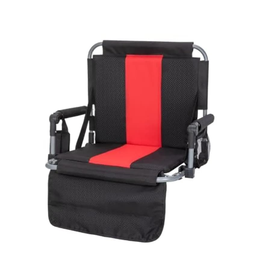 Sedia Pieghevole da Stadio con Portabicchieri, Borsa a Rete e Ganci, Sedia Portatile da Stadio con Schienale e Cuscino