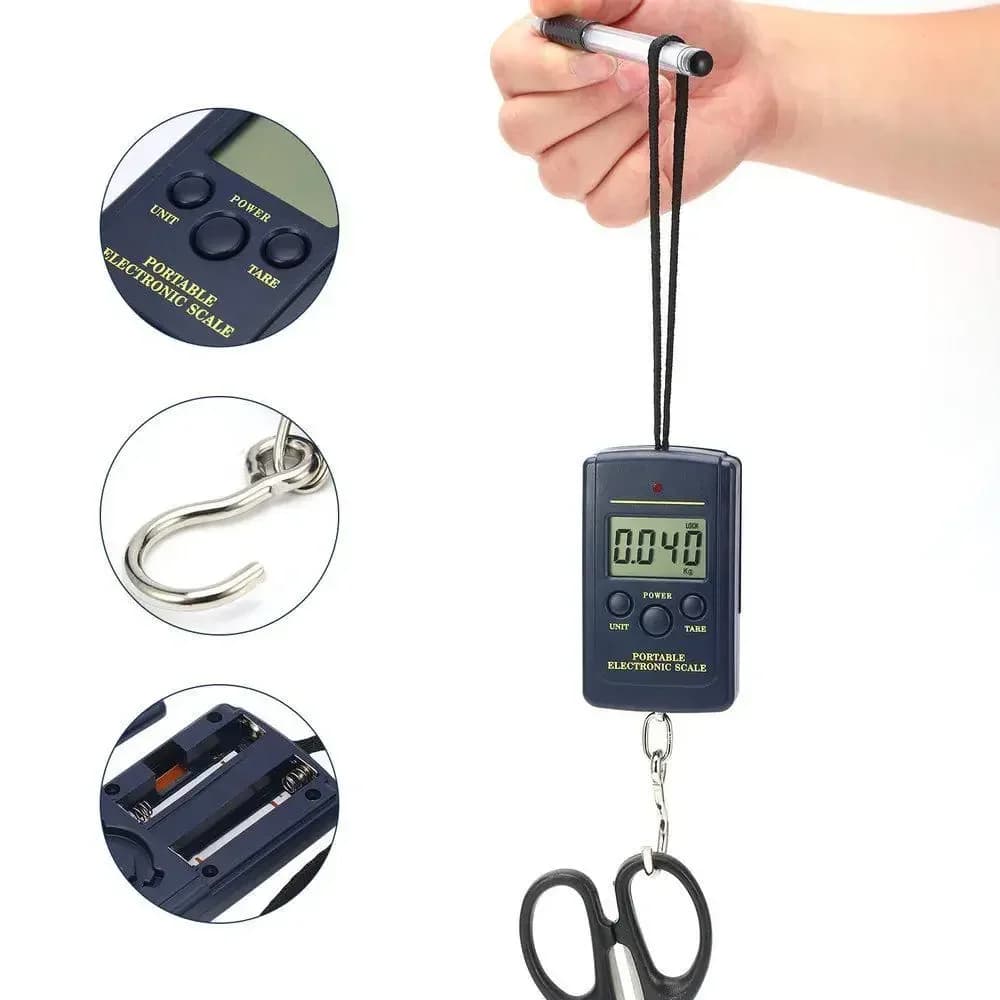 Bilancia da Cucina Portatile Digitale LCD 40kg, Bilancia Elettronica per Bagagli, Valigie e Borse da Viaggio