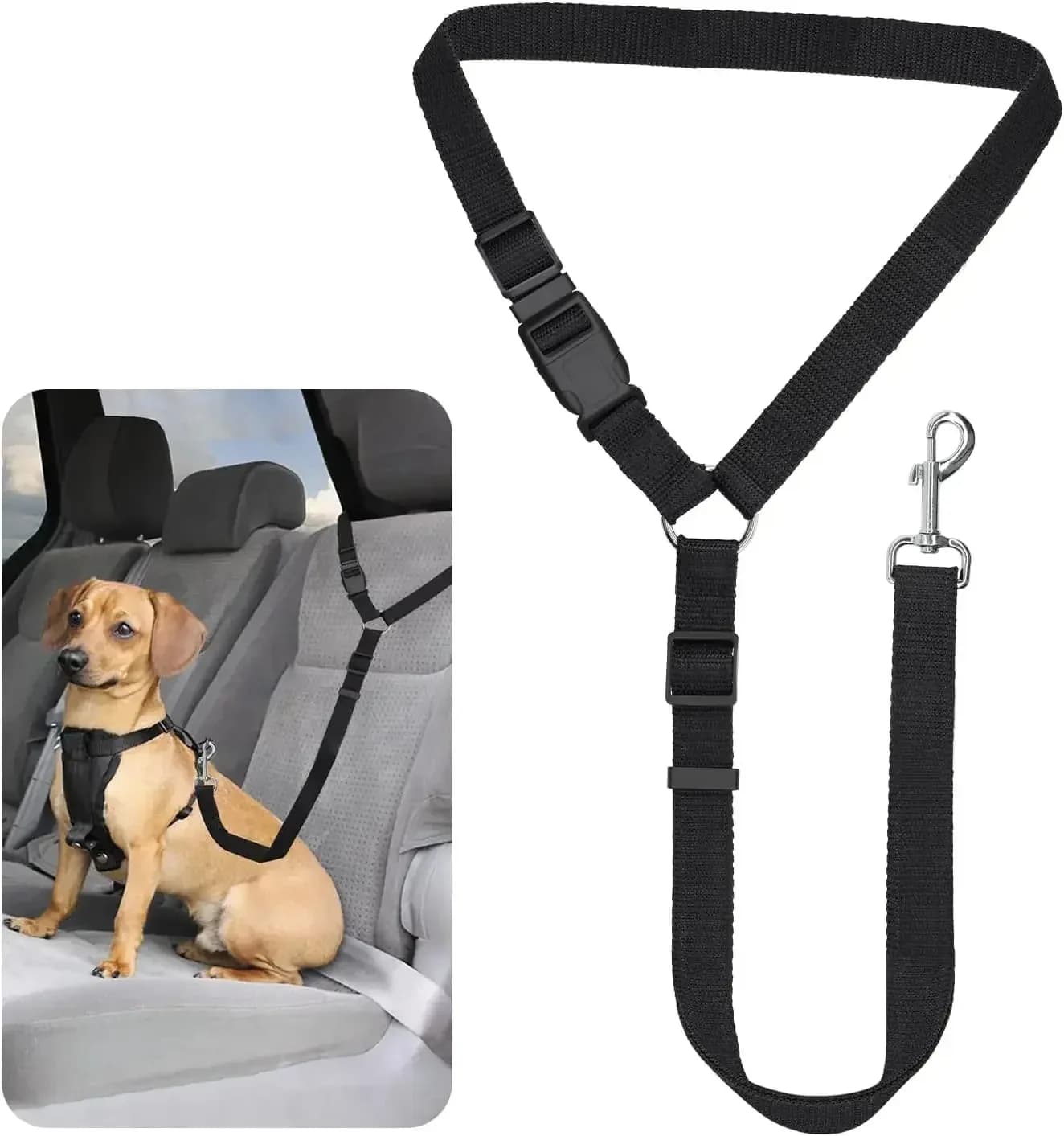 Cintura di Sicurezza Regolabile 2-in-1 in Nylon per Animali Domestici: Collare con Guinzaglio per Sedile Posteriore, Accessorio da Viaggio per la Sicurezza degli Animali