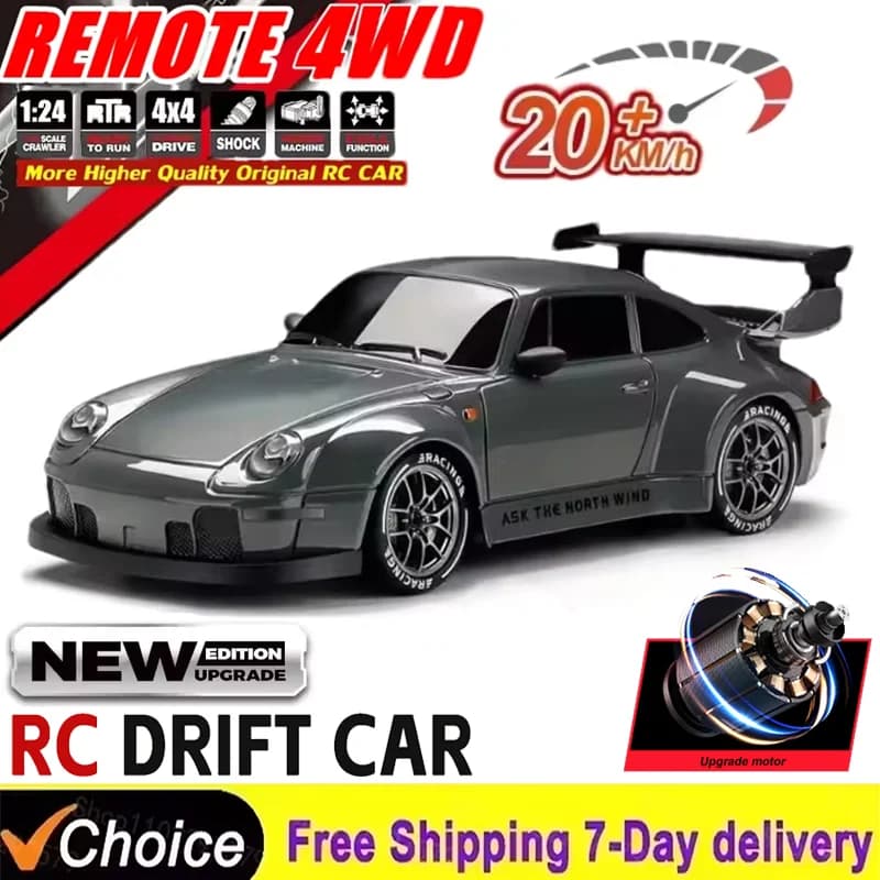 Auto RC Drift 4WD Scala 1/24, 2.4 GHz, Alta Velocità, Elettrica, Telecomando, Modello da Corsa Divertente con Ricarica USB, Regalo Perfetto