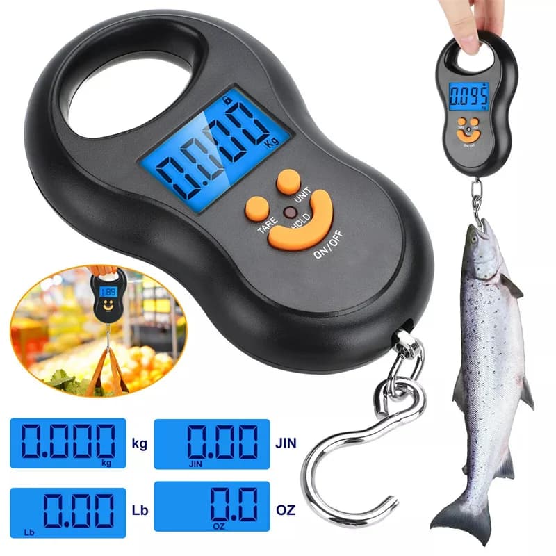 Bilancia Digitale Elettronica da 50Kg/10g con Display LCD Retroilluminato, Bilancia da Cucina, Bilancia Tascabile per Pesca, Bilancia per Bagagli da Viaggio