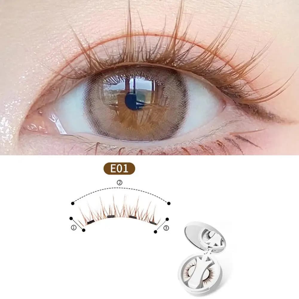 Ciglia finte magnetiche marroni, naturali, morbide e leggere, set per il trucco degli occhi con applicatore, scatola monopezzo, facili da trasportare.
