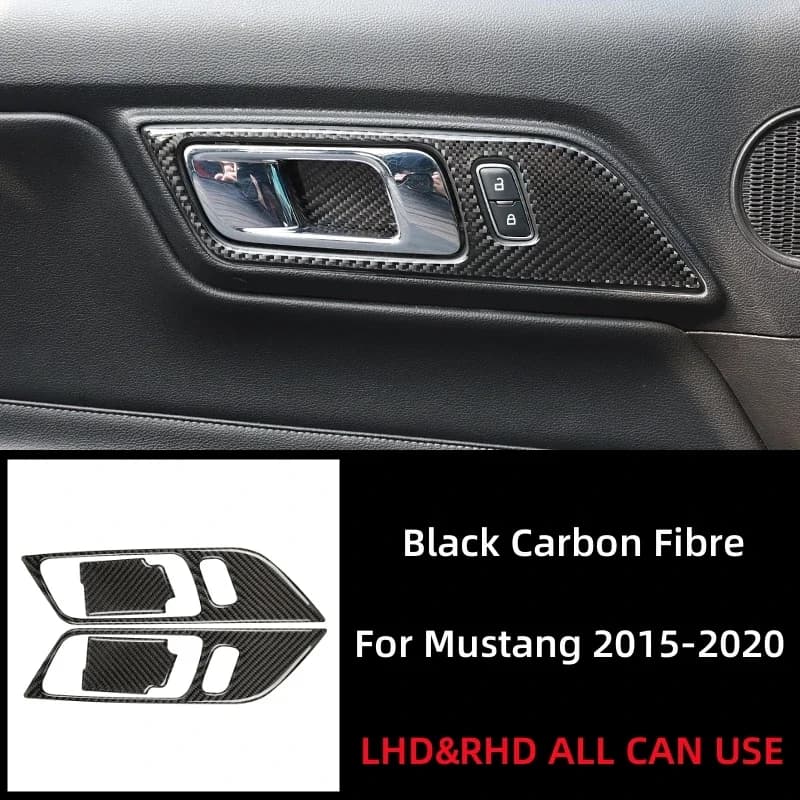 For Ford Mustang GT 2015 - 2021 Carbon Fiber Styling Interior Wall decal Car Door Handle Frame Decoration Trim Covering
