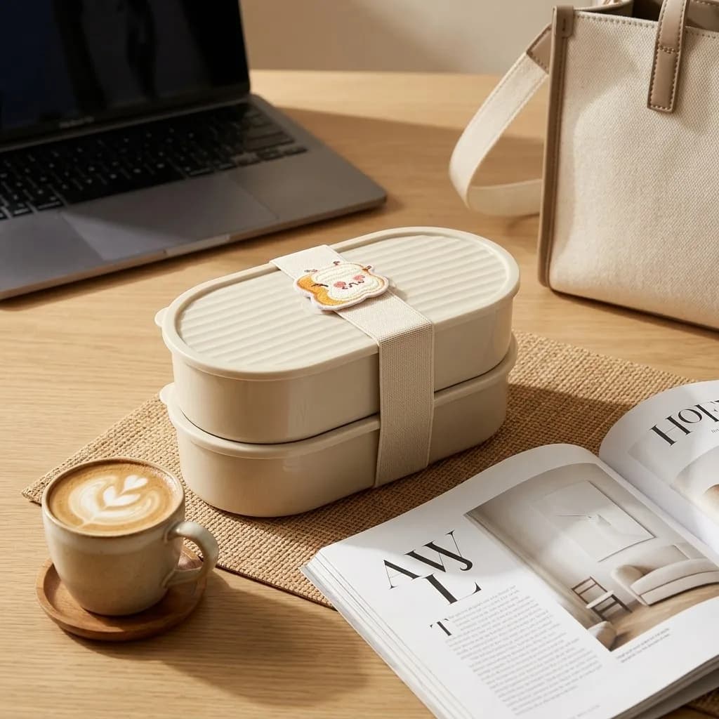 Plastic Oval Divided Bento Box With Cartoon Strap Microwaveable Lunch Box For Kids Student Portable Fruit Salad Food Container