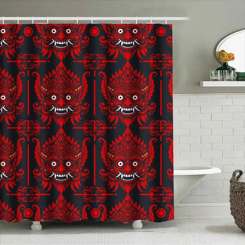 Tenda da doccia mostro rosso e nero con design gotico Decorazioni di Halloween per accessori per decorazioni per la casa in tessuto impermeabile per il bagno!