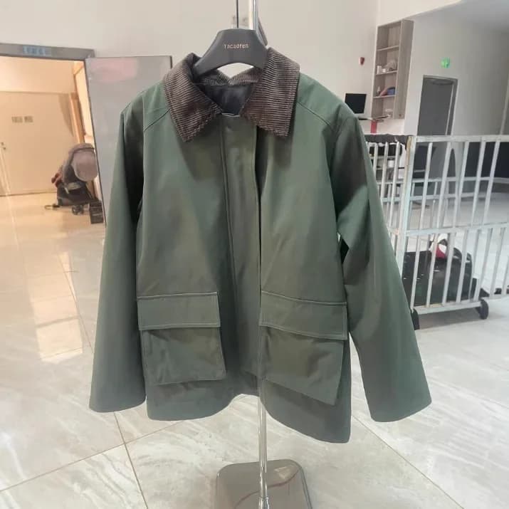 Giacca kaki da donna Cappotto vintage oversize primaverile autunnale con risvolto dentellato Giacca casual non strutturata