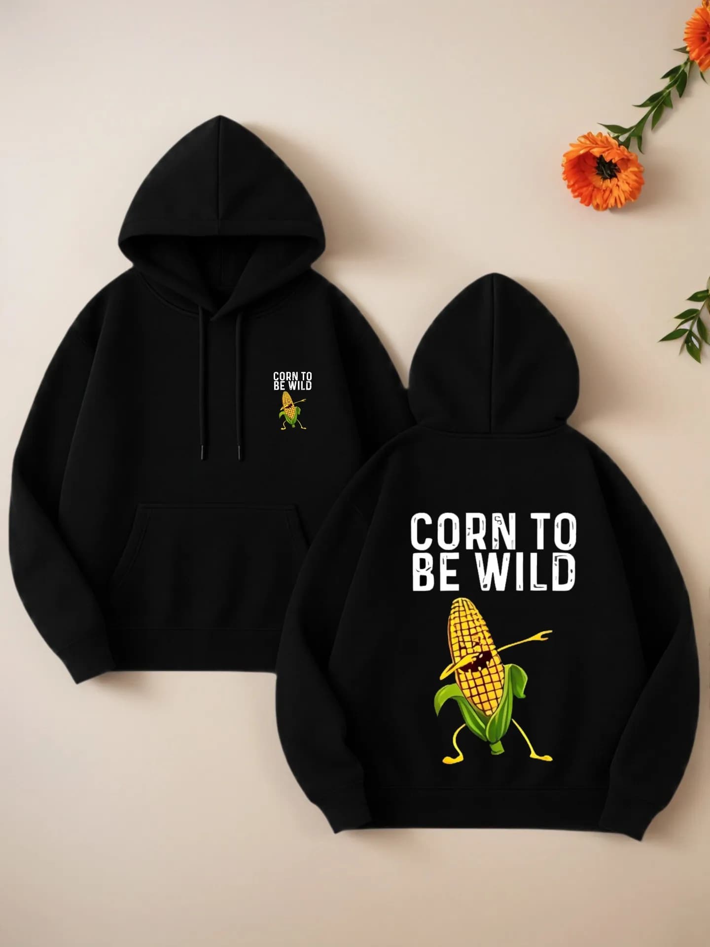 Felpa con cappuccio grafica da donna, stampa mais, estetica casual, tessuto morbido, abbigliamento casual quotidiano, per adolescenti