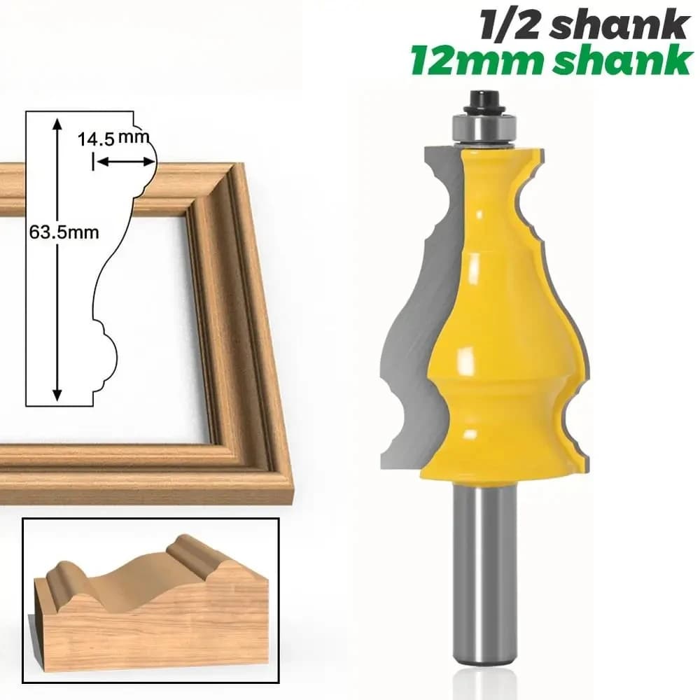 1 pz. Fresa per cornici eleganti con gambo da 8mm, 1/2" e 12mm - Gambo da 1/2" e 12mm