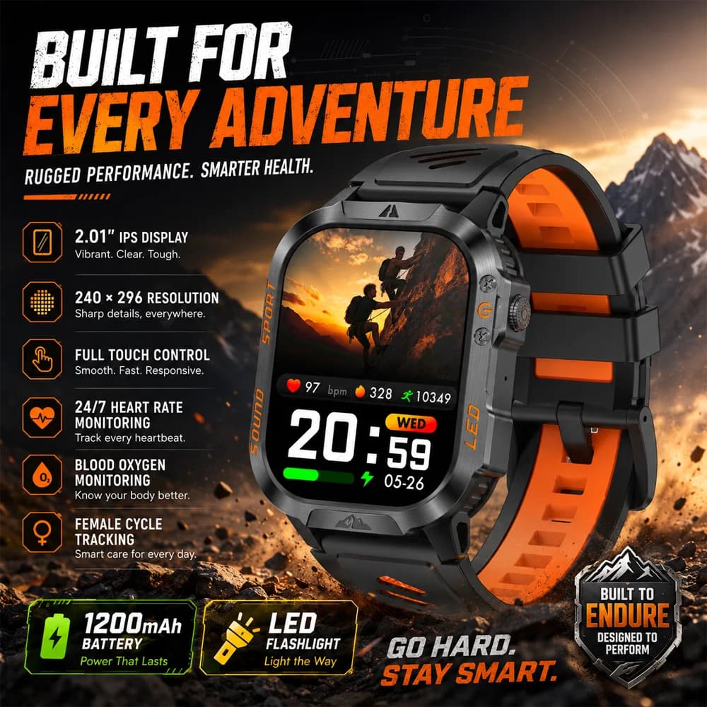 2.01 Inch Screen Sport Smart Watch 1200mAh Large Battery 100+ Sports Modes Health Tracking Bluetooth Calling Smartwatch