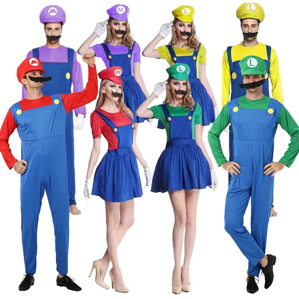 Gioco Marios Super Luigi Brothers Uniform Set Costumi Cosplay Divertente Anime Uomini adulti Tuta Donna Abito Costume di Halloween