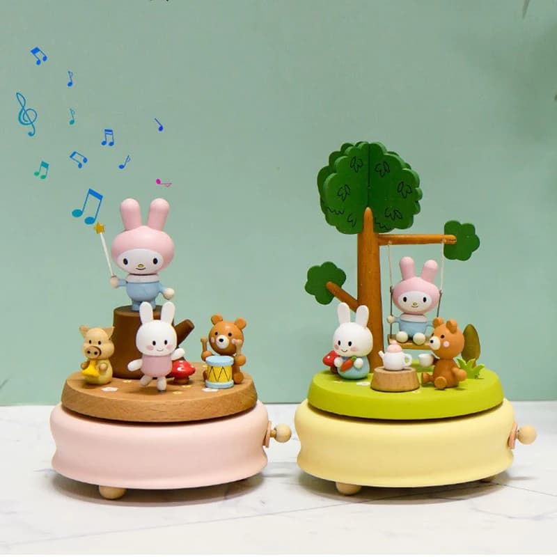 Carino Carillon a Dondolo con Coniglietto e Orsetto, Decorazione per la Casa in Legno, Regali per la Festa dei Bambini, Regali di Compleanno per Studenti, Carillon con Movimento