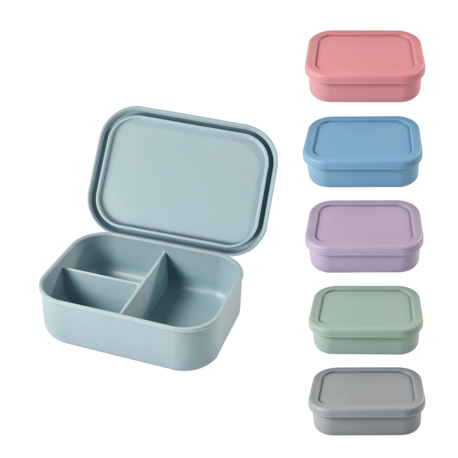 Una scatola porta pranzo quadrata in silicone 3 in 1, adatta per uso domestico ed esterno, scatola porta pranzo isolata, scatola porta pranzo in silicone per alimenti.