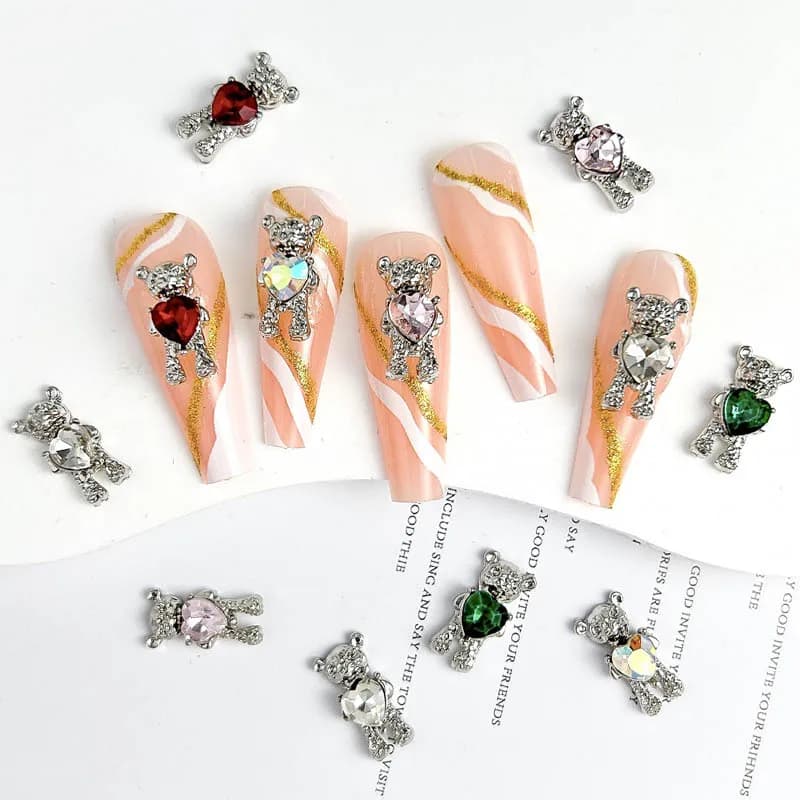 10 pcs Nice Bear Pendants And Nail Pendants In 3D Alloy Keeping Heart Diamonds of the Cartoon Art Nails Decrations FAI FROM YOU Accessories for Crafts Nails