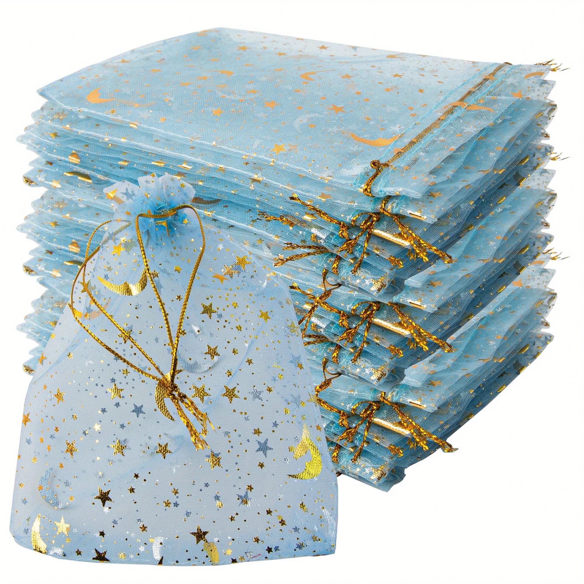 50 pezzi azzurro luna stelle sacchetti di organza con coulisse sacchetti regalo gioielli sacchetti sacchetti di organza sacchetti di favore per il matrimonio di Natale