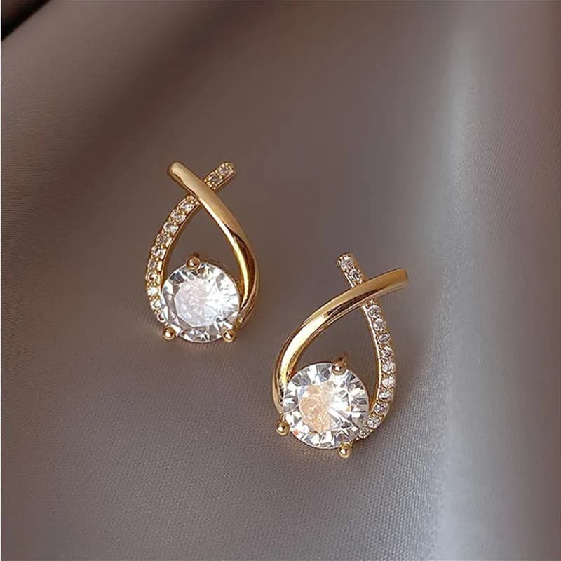 Shiny Micro-inlaid Rhinestone Earrings Ladies Fashion Delicate Geometric Cross Stud Earring Daily Life Party Ear Accessory C