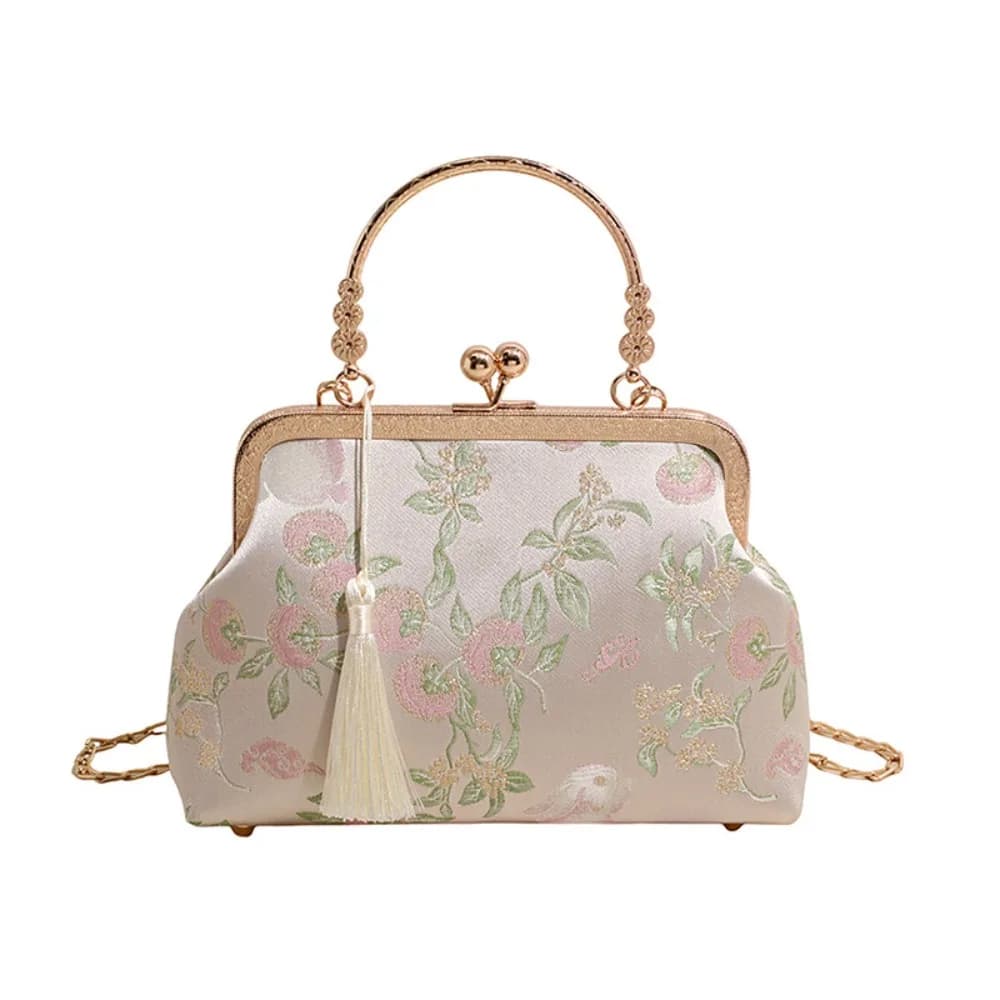 Metal Chain New Chinese Style Handbag Large Capacity Embroidered Kiss Lock Embroidery Shoulder Bag Handheld Ancient Style