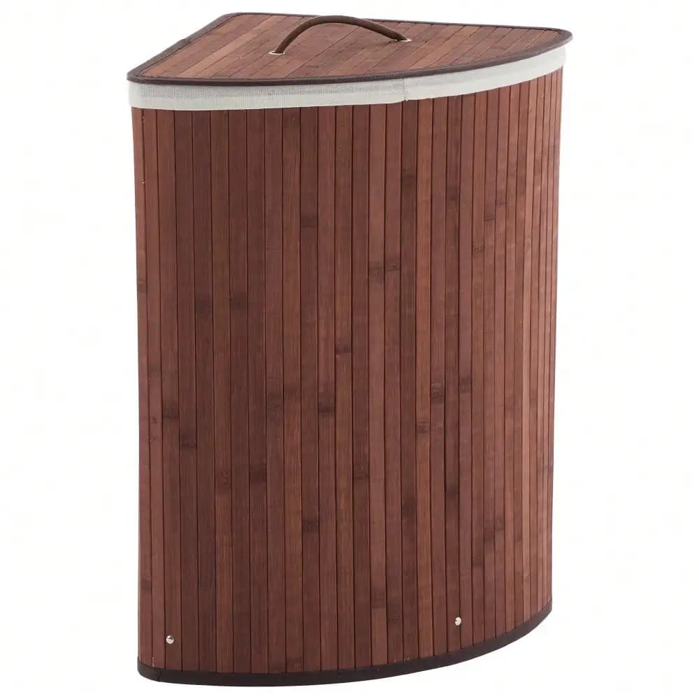 BouPower Corner Laundry Hamper With Lid,15 Gal Large Bamboo Laundry Basket,Foldable Wicker Clothes Hamper With Washable Liner Bag,Washing Clothes Basket For Laundry Bedroom Bathroom Apartment