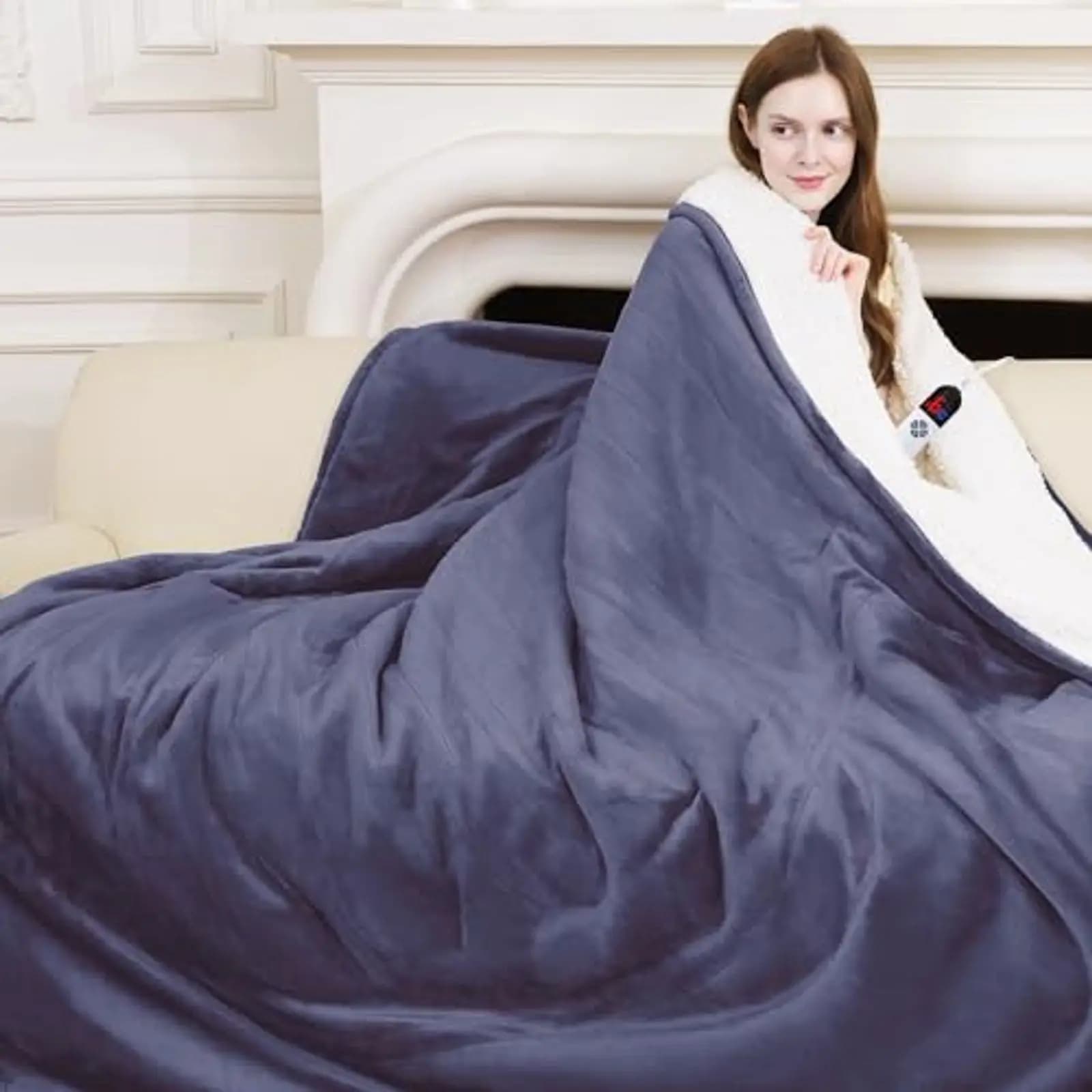 Coperta Elettrica Riscaldata a Grandezza Naturale 72x84 in Flanella Morbida e Calda con 6 Impostazioni di Temperatura, Timer 10H, Riscaldamento Rapido, Viola