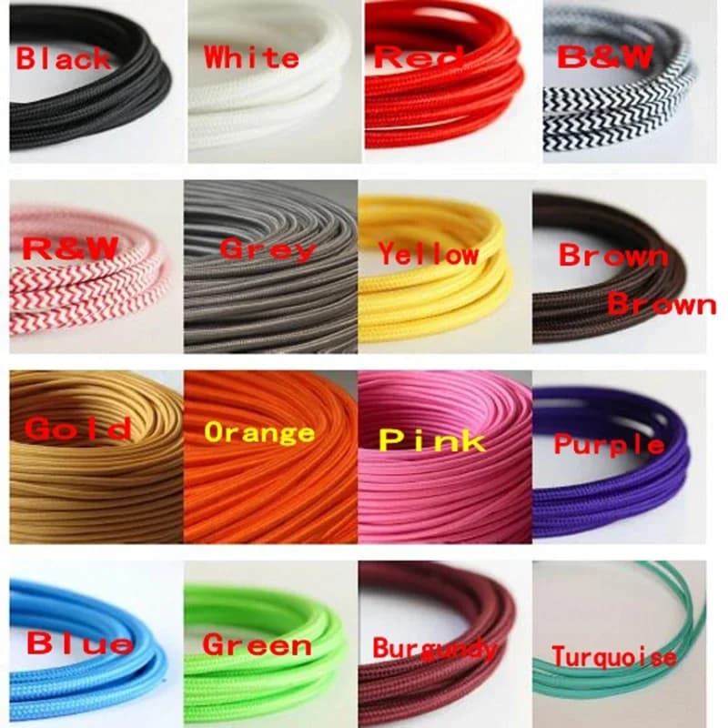 2*0.75mm Vintage Filo Intrecciato Cavo di Rame FAI DA TE Lampada A Sospensione Filo Elettrico Intrecciato Lampadario Testa Della Lampada Intrecciato Nero/Bianco/Rosso