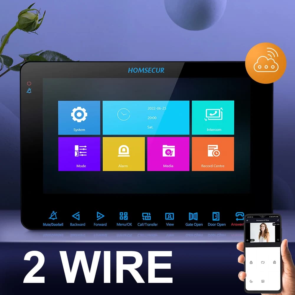 HOMSECUR BA20C-B Monitor interno WIFI con app Tuya per sistema videocitofonico a 2 fili HDK