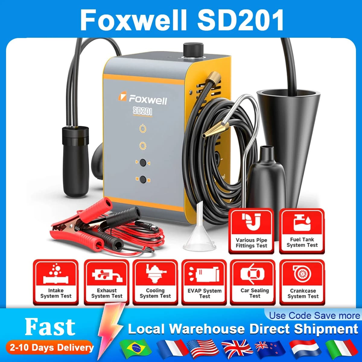 FOXWELL SD201 12V Fume Loss for Auto EVAP Smoke Loss Tester Vacuum Machine Hose Fuel Oil Loss Detector Auto Diagnostic Tools