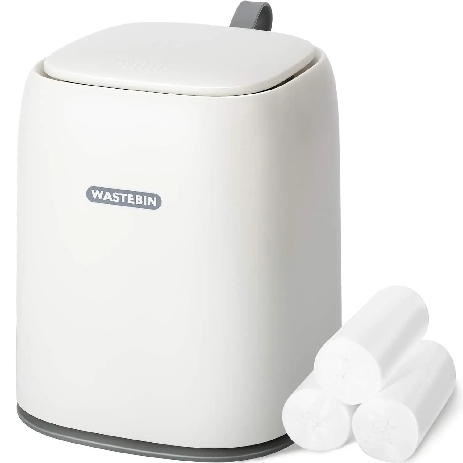 Mini Cestino con Coperchio a Pressione e Sacchetti, Cestino Bianco da 1,5L per Scrivania o Bagno