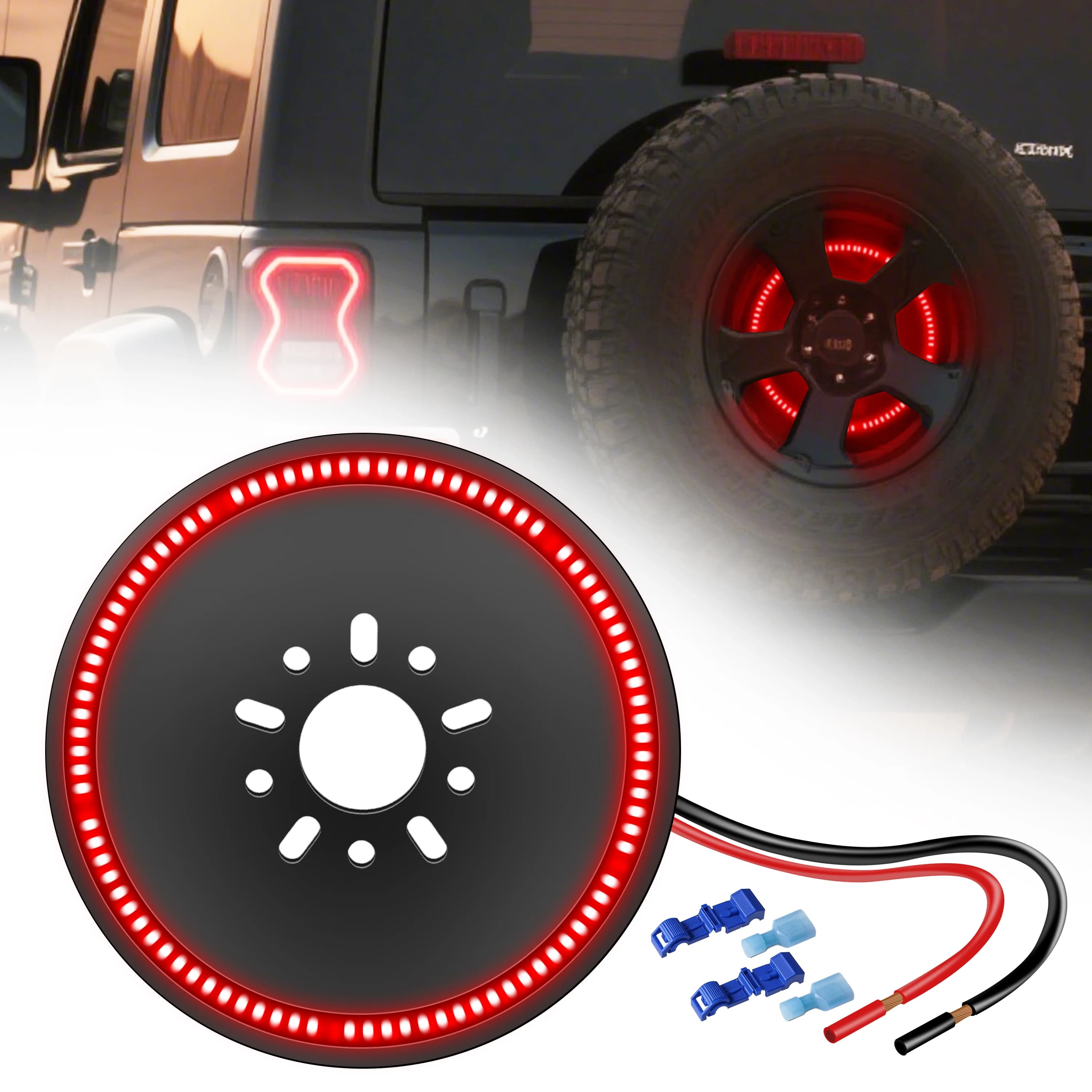 Luce freno ruota di scorta 3a terza luce freno Luci ruota posteriori Fanale posteriore Anello LED Luce rossa per Wrangler JK 2007-2018 2018-2019