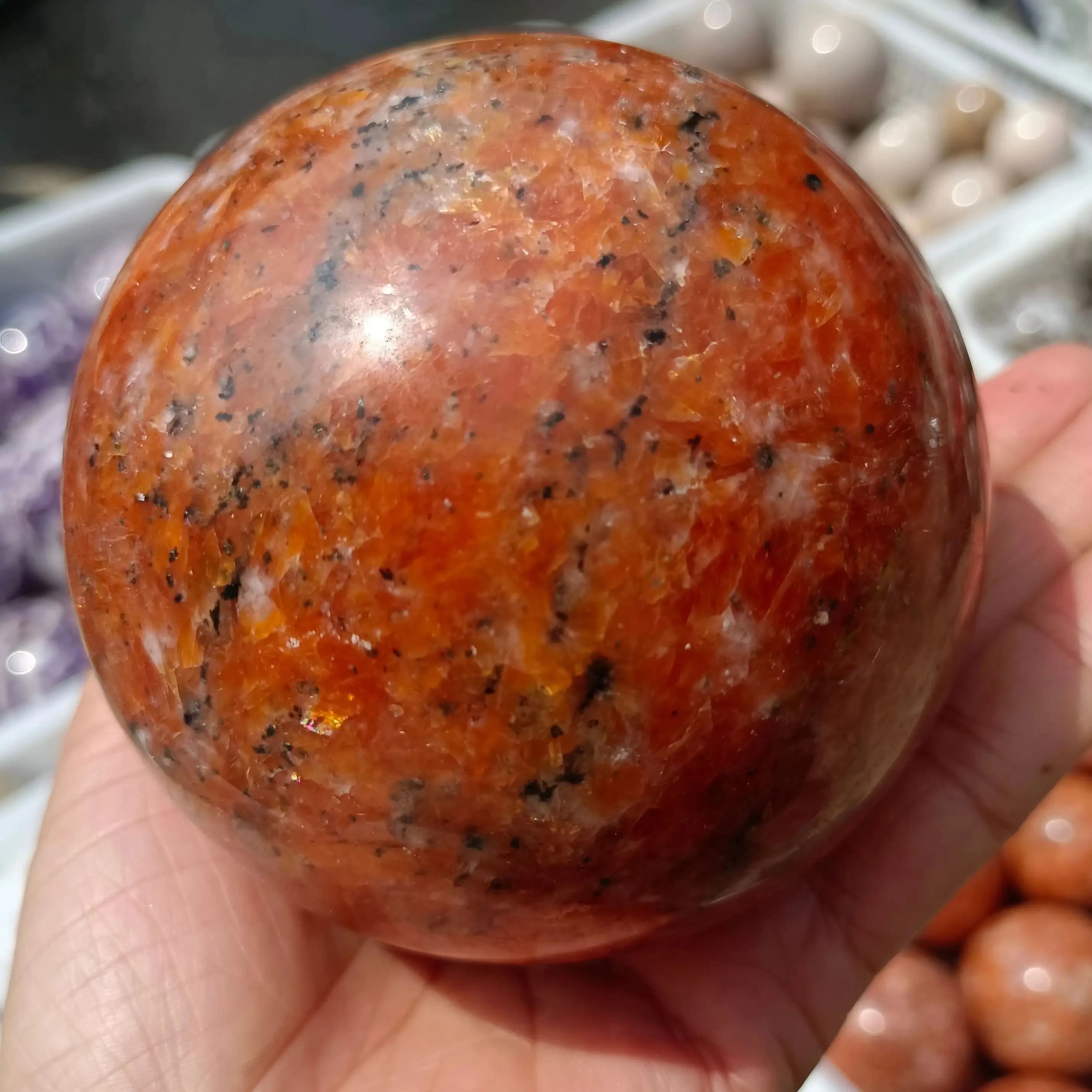 Sfera di pietra solare arancione naturale, cristallo di quarzo, pietra primordiale arancione, lucidatura, Reiki minerale, guarigione, ricchezza, sfera energetica