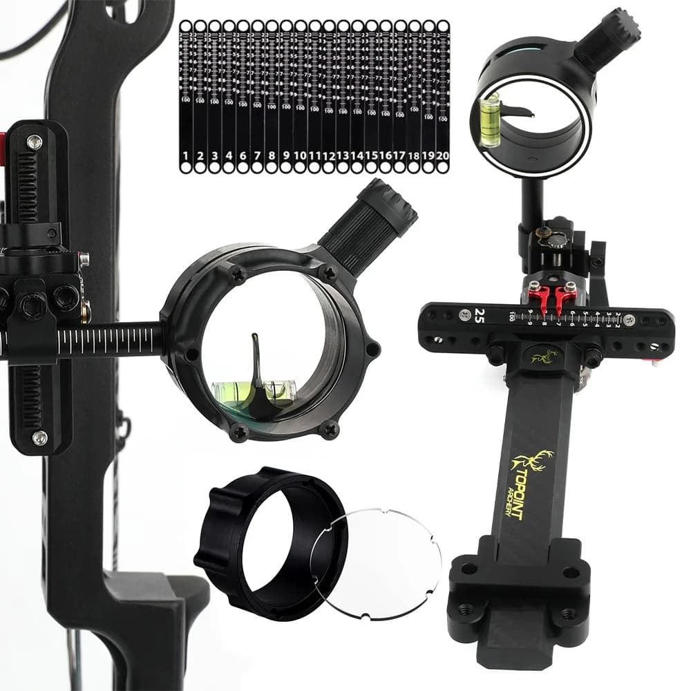 Compound Bow Sight Carbon Fiber Extension Single Pin Sight Compatible With 4X 6X 8X Lens Precision Adjustment Hunting Target Shooting Gear