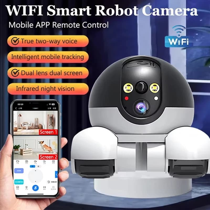 128GB WIFI Robot Camera Doppia Lente Doppio Schermo PTZ Telecamera IP di Sorveglianza 1080P Auto Tracking Visione Notturna Baby Dog Animali Domestici Monitor