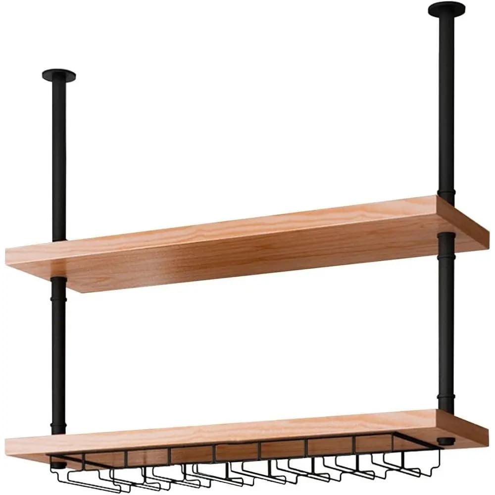 Portabottiglie da Parete in Acciaio Inox a 2 Ripiani con Portabicchieri, Organizzatore per Cucina, Supporto per Pentole e Piante, 80x25x70cm