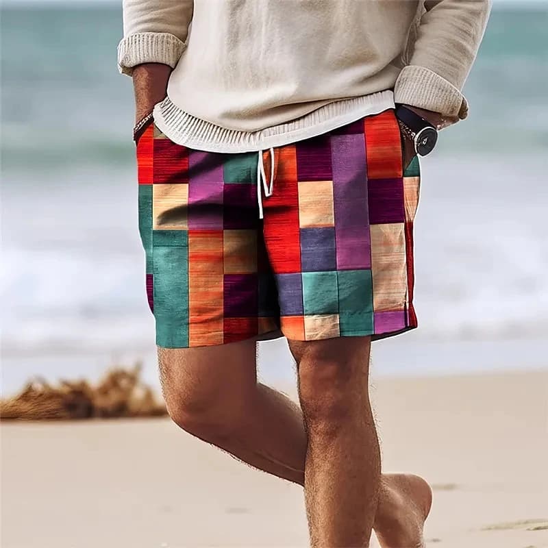 2024 Summer Hawaii Beach Shorts Travel Casual Colorful Plaid Printing Sports Quick Drying GYM Trunks pantaloncini da ghiaccio Hawaii Swimwear
