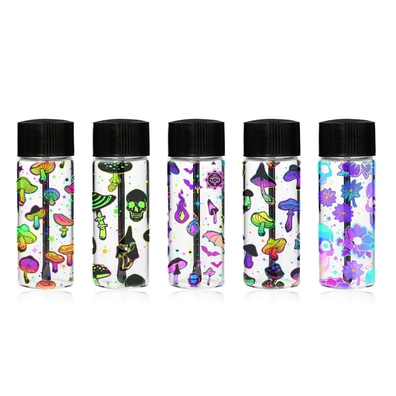 Mini Snuff Portable Box with Cucchiaio, Sealed Glass Container Lightweight Waterproof, Medical Box with UV Motive, Gift for Men and Women