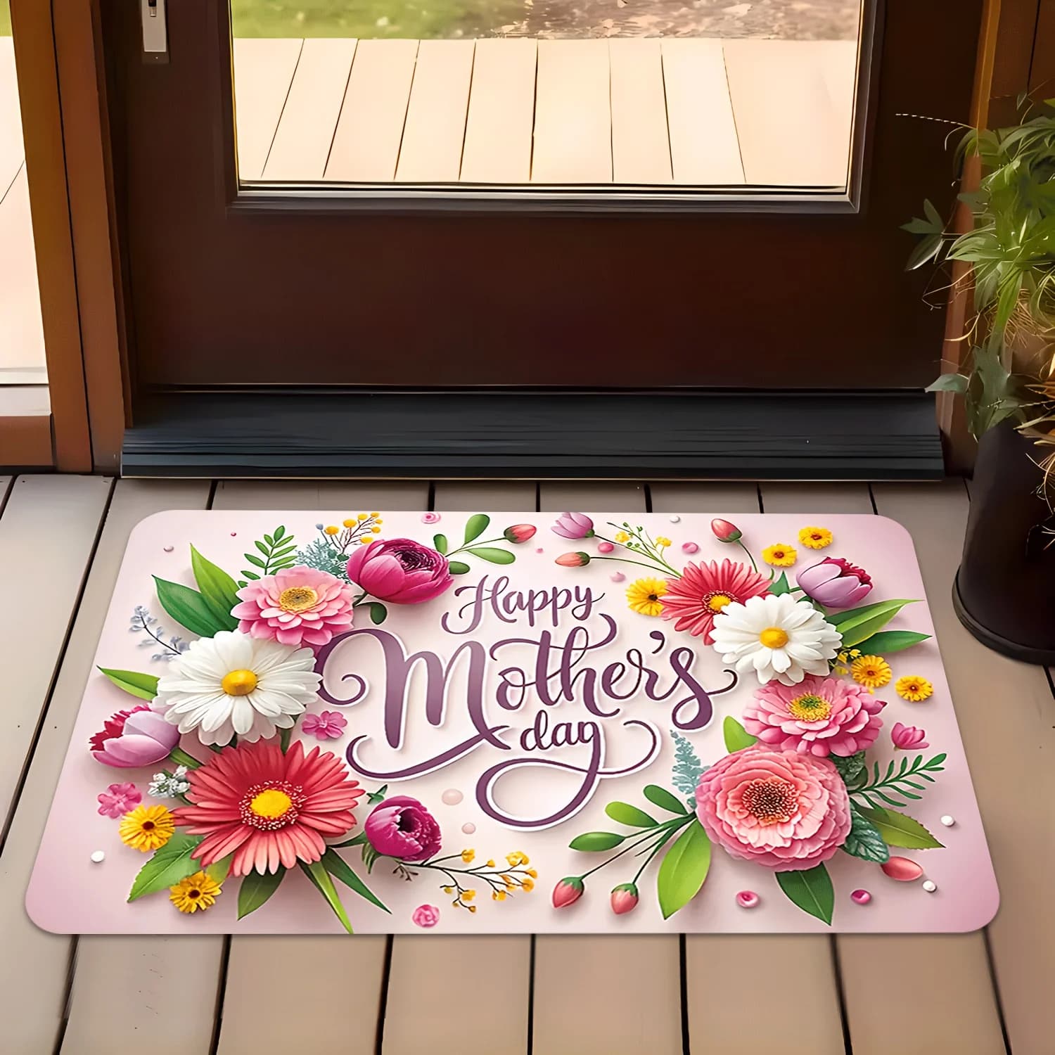 Tappeto Morbido Antiscivolo con Motivo Floreale per la Festa della Mamma, Decorazione per Lavanderia e Cucina, Lavabile, Stile Rustico, per Bagno, Corridoio, Comodino, 1 Pezzo