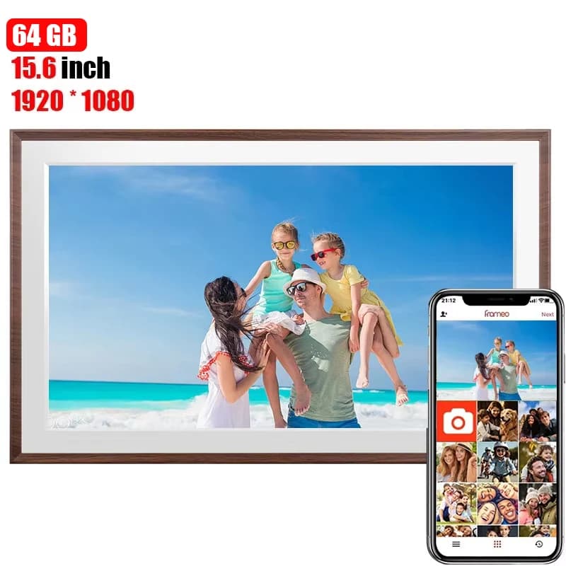 Cornice Digitale WiFi Frameo 15.6 Pollici, Schermo Touch IPS HD 1920*1080, 64GB, Rotazione Automatica, Cornice Fotografica Intelligente da Parete