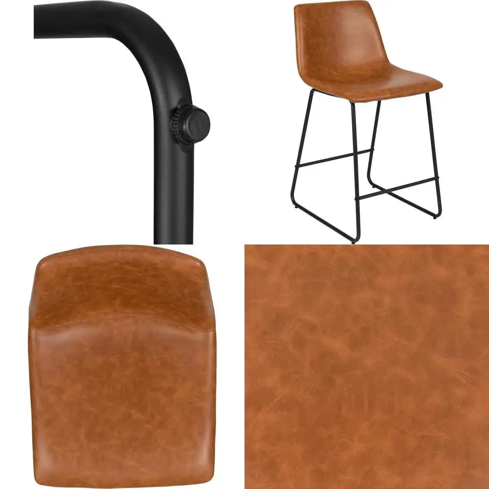 24 Sgabelli in Pelle con Poggiapiedi, Sedie da Pranzo Moderne Stile Bucket, Set di 2, Marrone Chiaro