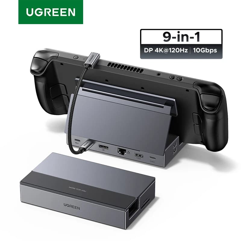 UGREEN USB HUB Steam Deck Docking Station Tipo-C a 4K120Hz DP 10Gbps Gigabit RJ45 PD100W SD/TF per Steam Deck Rog X Legion Go