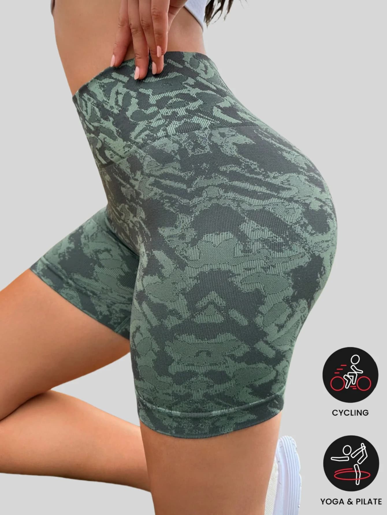 Pantaloncini da yoga con stampa leopardata verde Leggings da donna Controllo della pancia Sollevamento dell'anca Fitness Ciclismo Palestra Pantaloncini da yoga