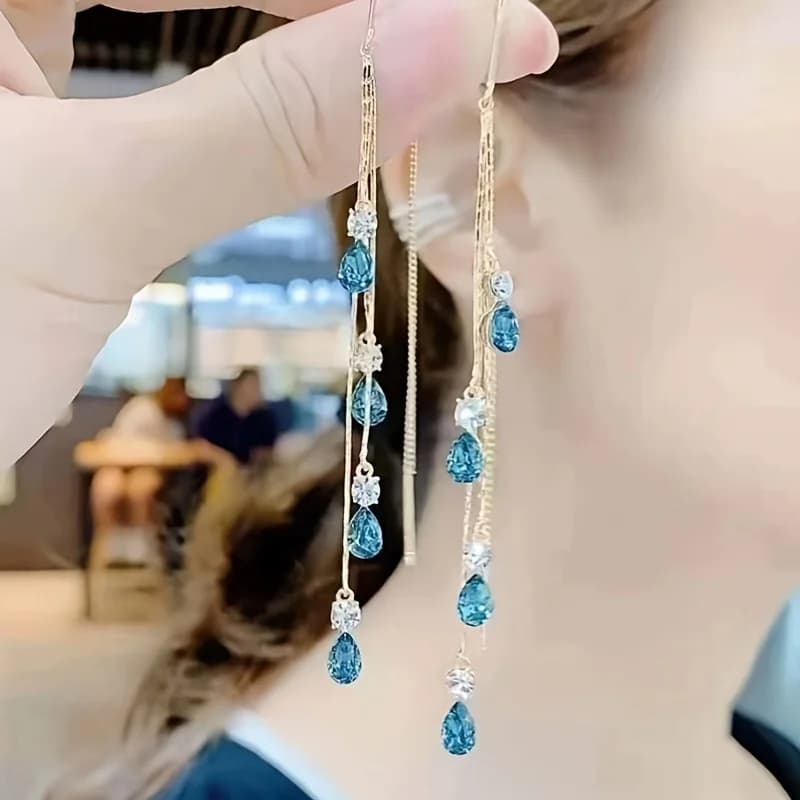 Orecchini Pendenti a Goccia con Strass Colorati, Eleganti Gioielli di Lusso in Lega per Donne, Regalo di Compleanno Scintillante alla Moda per Lei