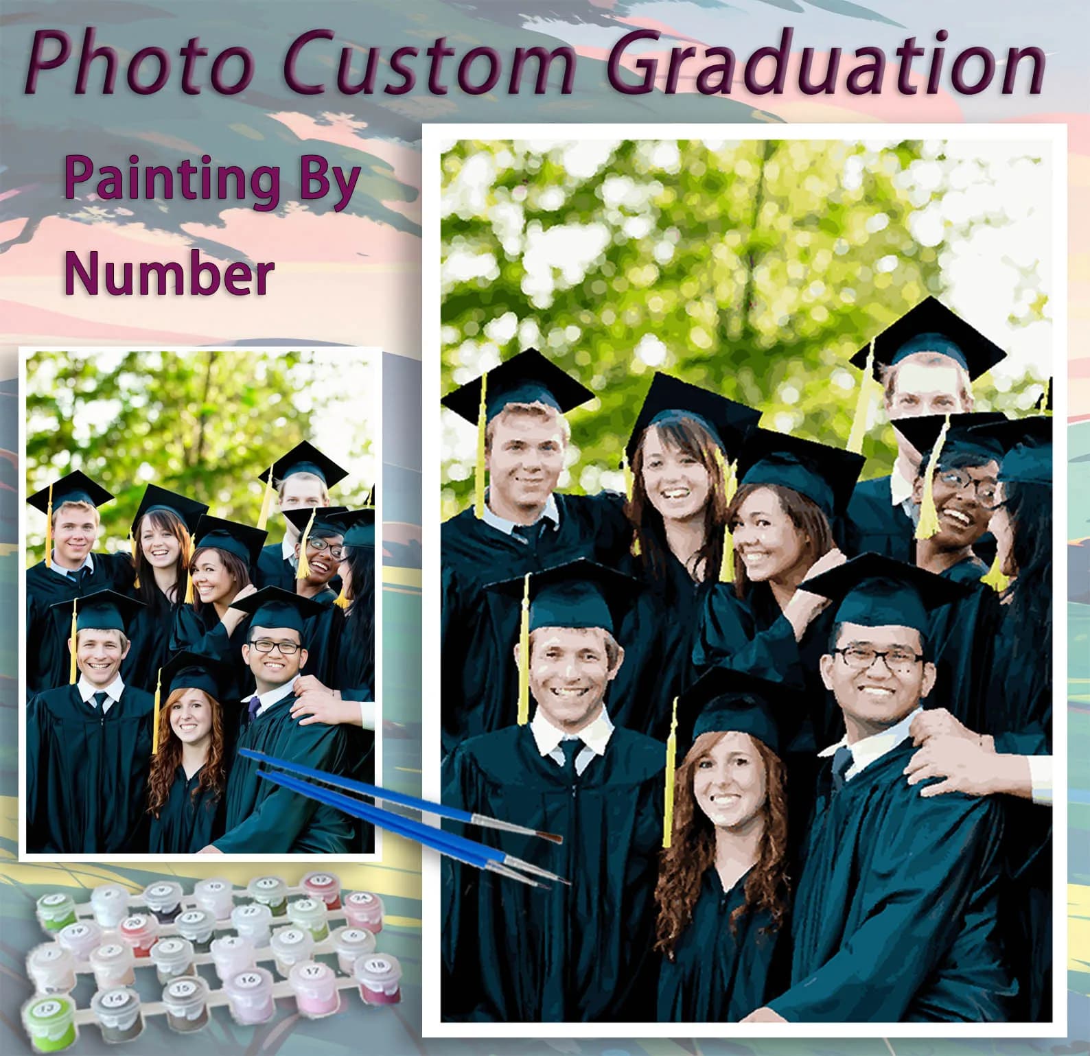 Photo Custom Graduation Paint by Numbers Oil Adult14+Beginners,24/36/48C DIY Acryl Cotton Canvas,NoFrame Gift Painting Kits