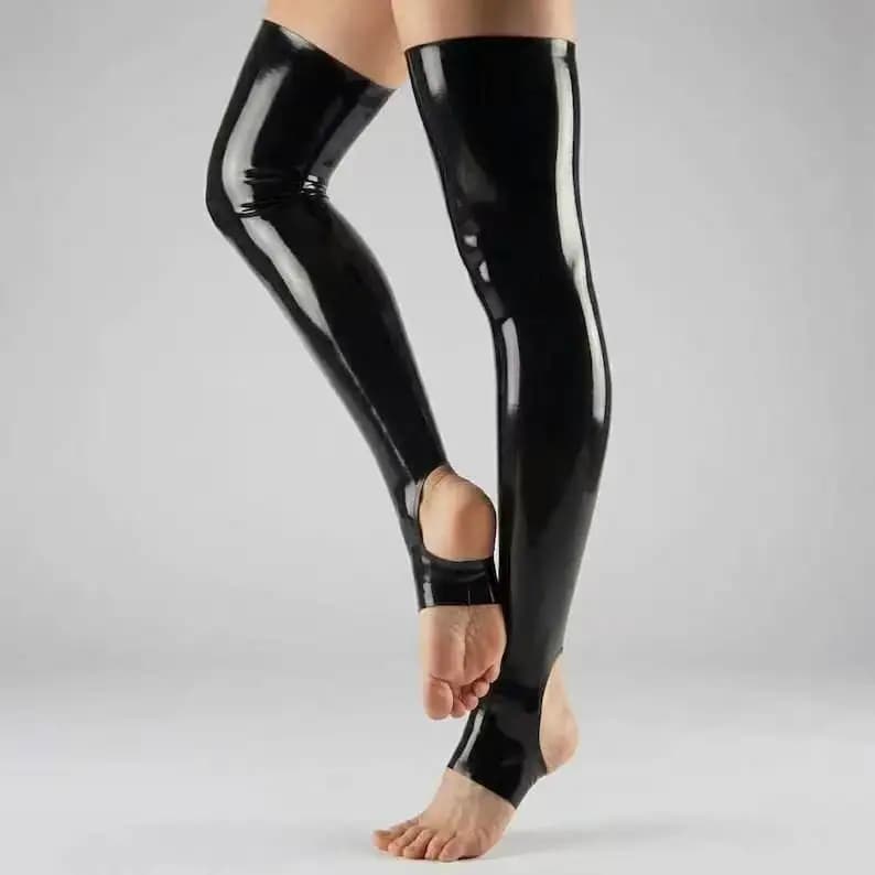 Handmade Chic Stirrup Stockings Unisex Latex Rubber Sexy Thigh Highs Open Foot And Heel Socks Cosplay Stocking For Bodysuit