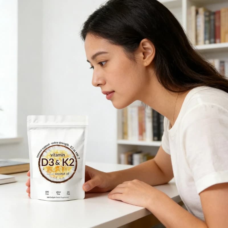 Capsule di Vitamina D3 K2, Integratore Vitaminico Quotidiano, Senza OGM, Senza Glutine, Integratore Nutrizionale con Olio di Cocco, Capsule Morbide Facili da Deglutire