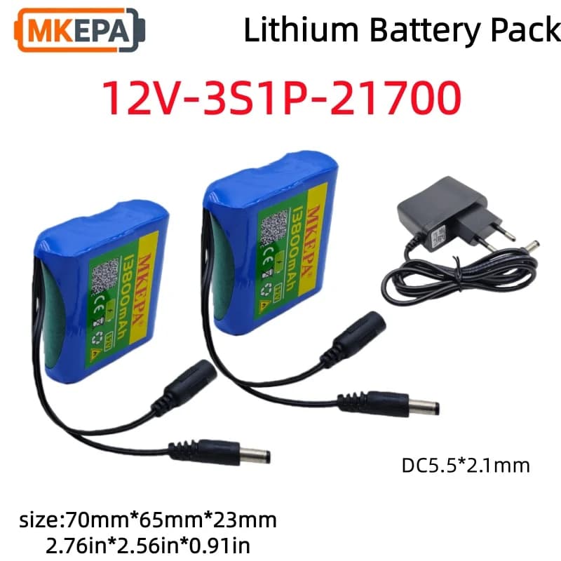 21700 12V 3S1P 13.8Ah Rechargeable Lithium Ion Battery DC for CCTV Backup Power Adapter Camping Equipment + Charger 12.6V 1A