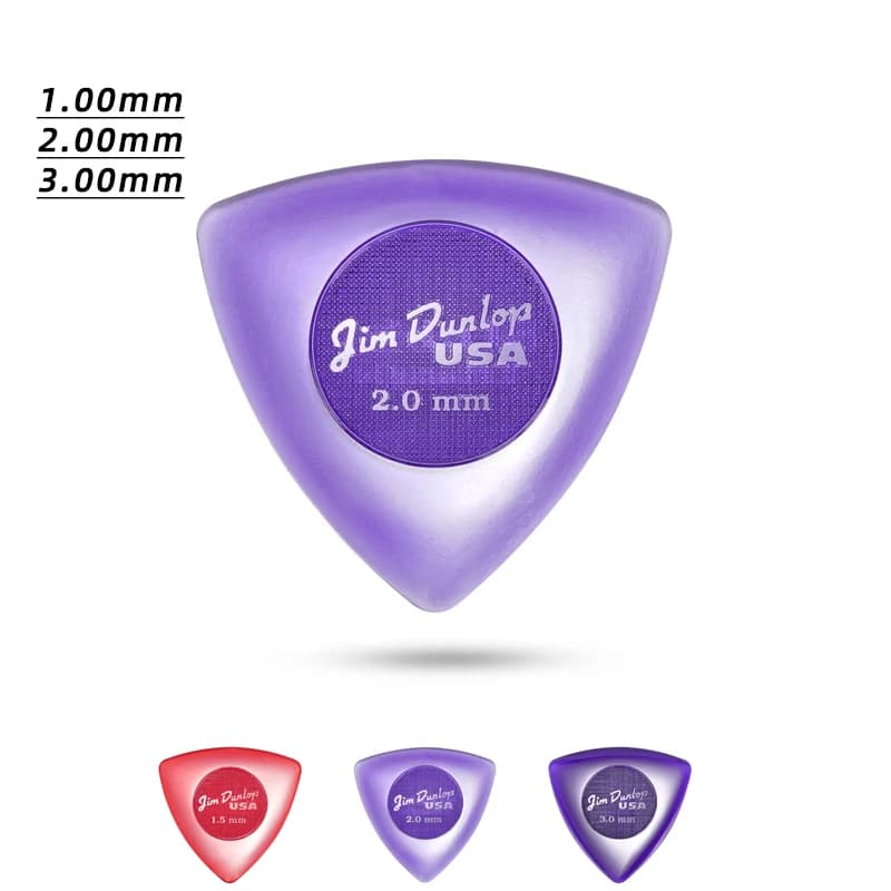 Scegli Dunlop. Serie Big Triangle antiscivolo. Resistente all'usura. Ha una spessore di 1,5/2,0/3,0 mm. Adatto per chitarra elettrica/basso