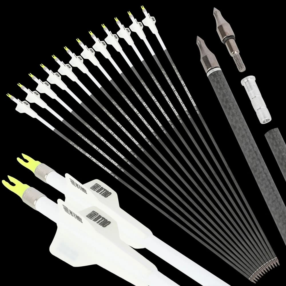 12 pezzi tiro con l'arco freccia in carbonio puro 3K fibra di carbonio colonna vertebrale 250 300 350 400 freccia 33,5 pollici arco ricurvo composto pratica bersaglio